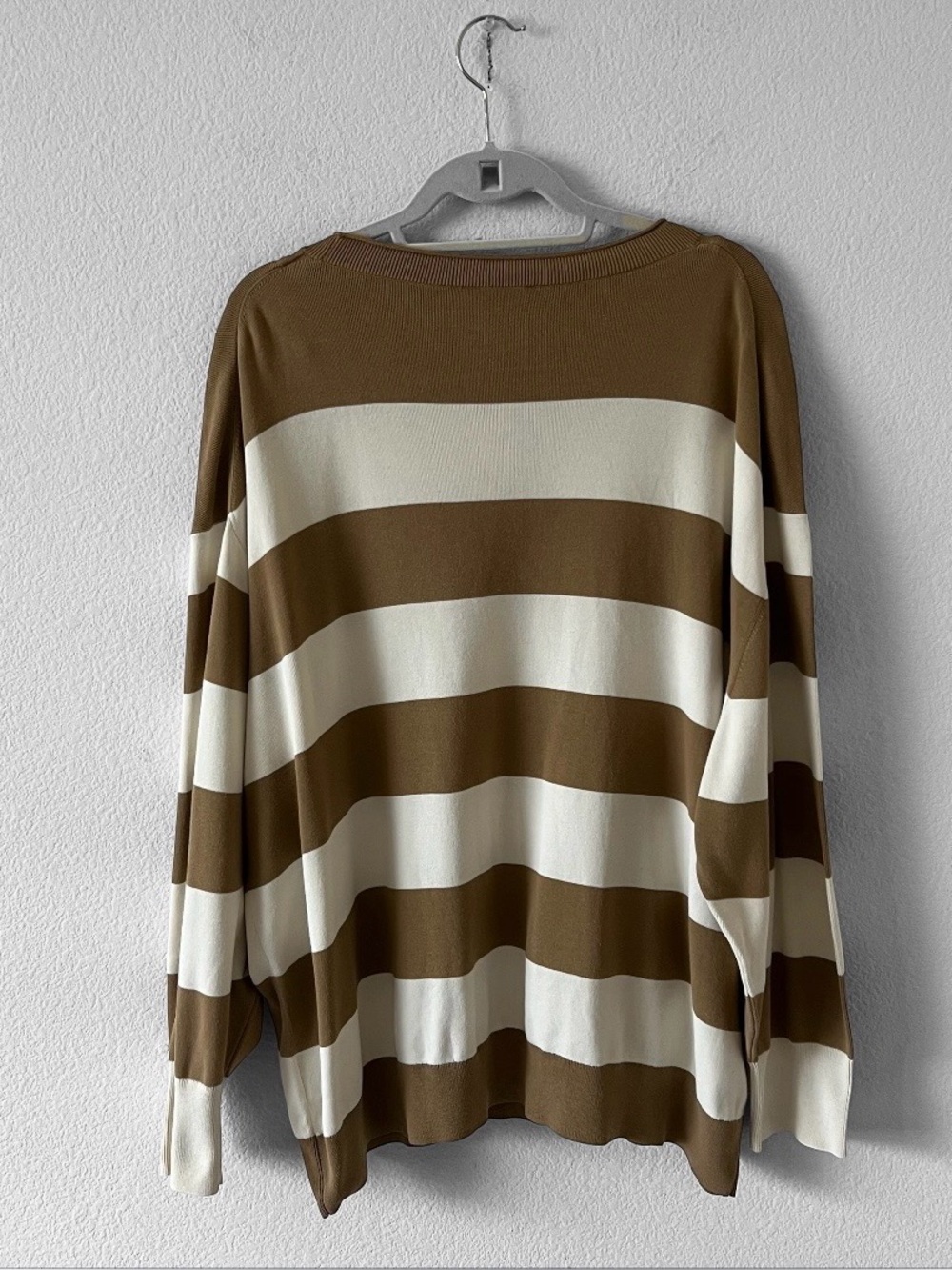 COS Oversized Striped Cotton Crewneck Sweater Brown Cream Size Large - Picture 8 of 14